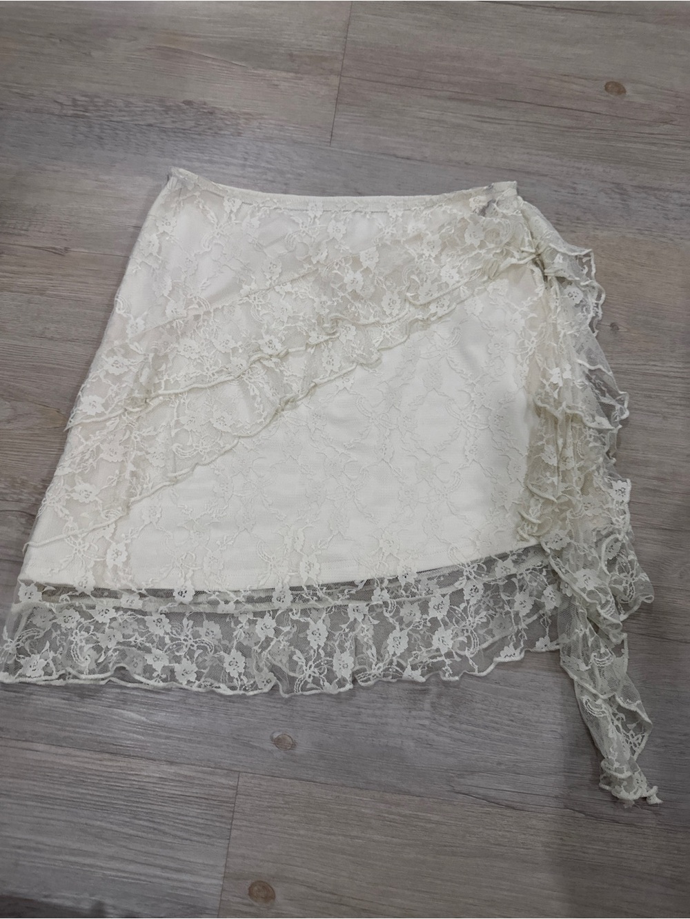 Tiger Mist Cream Lace Wrap Mini Skirt